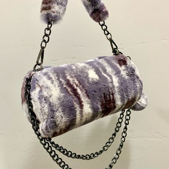 Handmade Real Rex Rabbit Fur Barrel Bag/Crossbody Includes Fur Ball Bag Charm - Picture 10 of 16